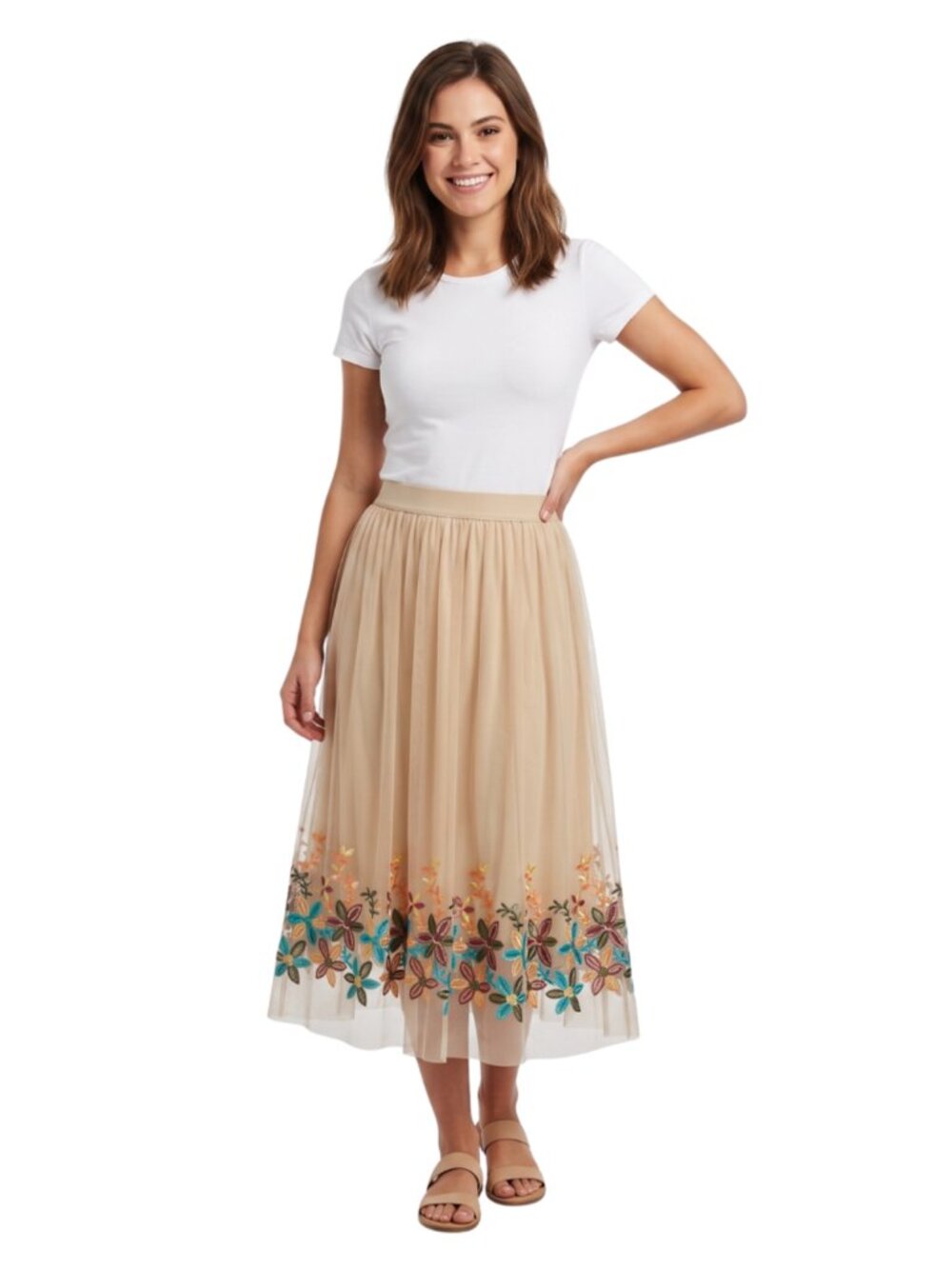 NWT Metrowear Embroidered Floral Tulle Midi Skirt Boho Cottagecore Size M